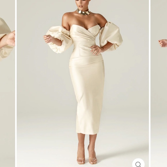 ALIEVA TIFFANY DUPIONI PUFF SLEEVE MAXI DRESS (BEIGE) - Picture 6 of 11